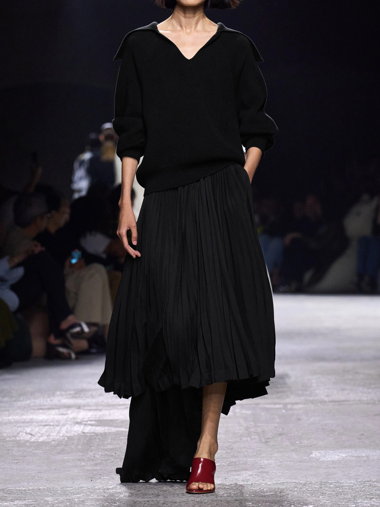 Layered Pleated Twill Midi