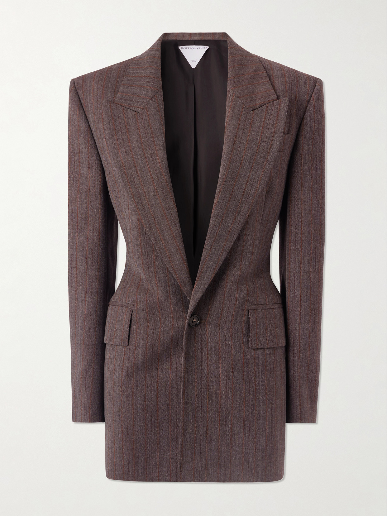 Bottega Veneta Striped Wool-blend Twill Blazer In Brown