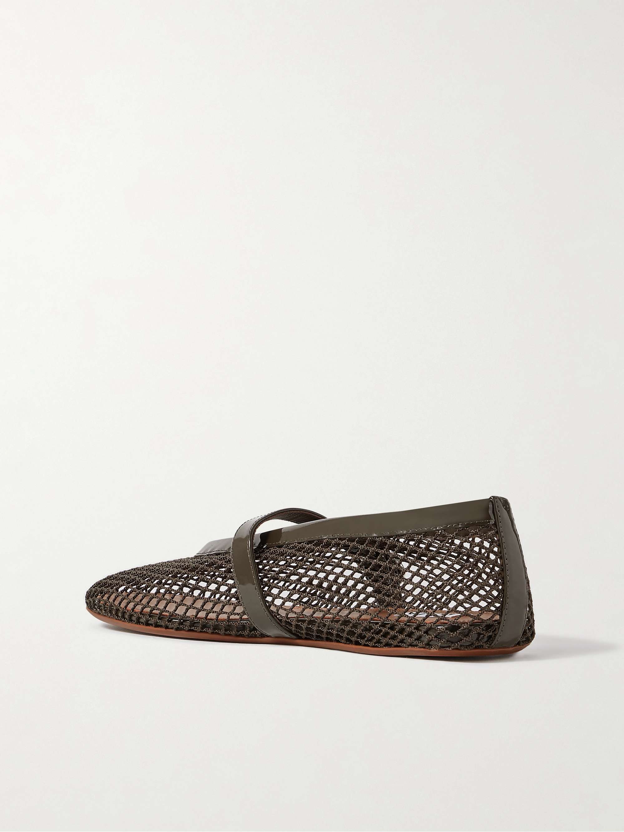 ALAÏA Patent leather-trimmed mesh ballet flats