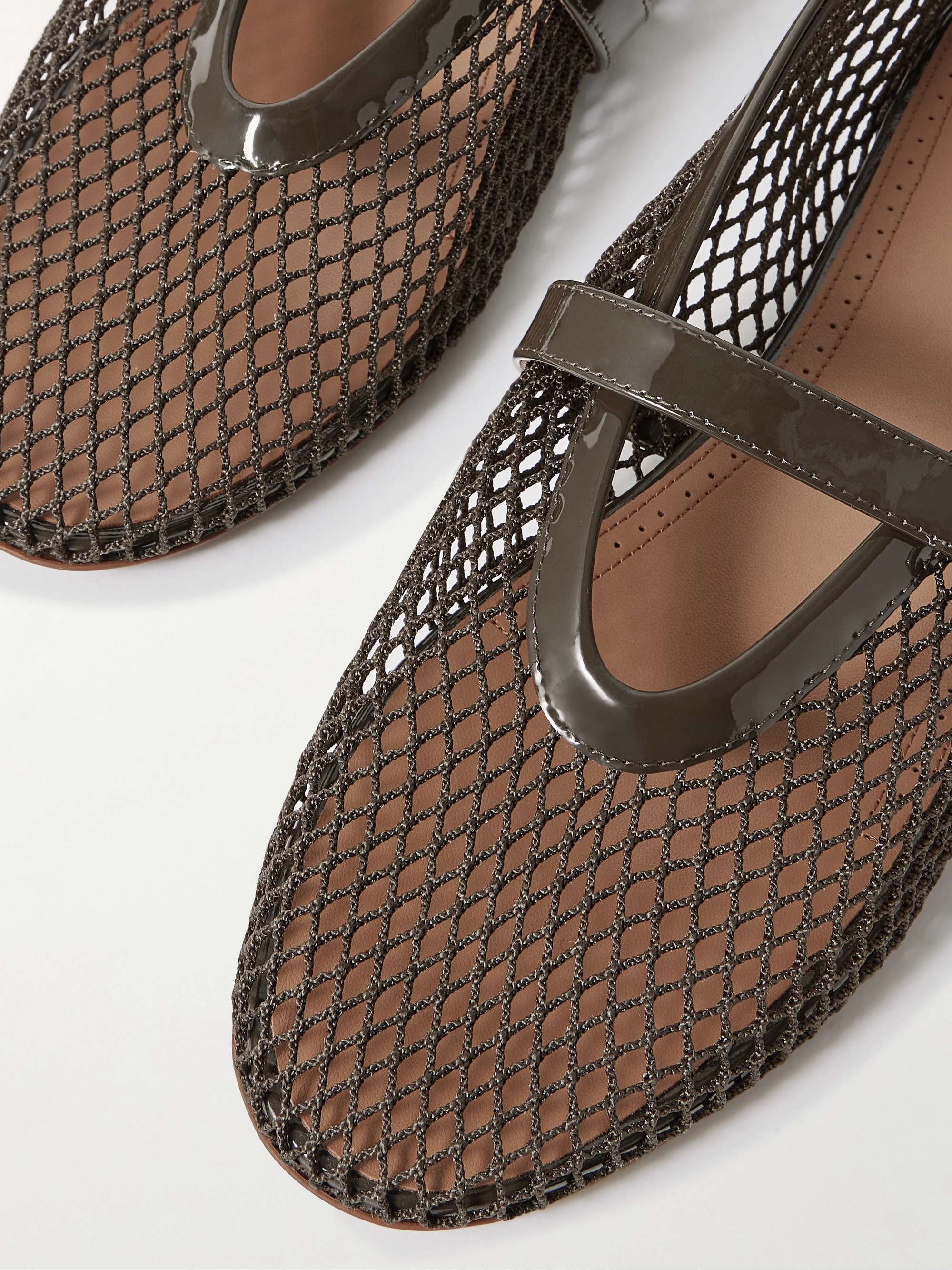 ALAÏA Patent leather-trimmed mesh ballet flats