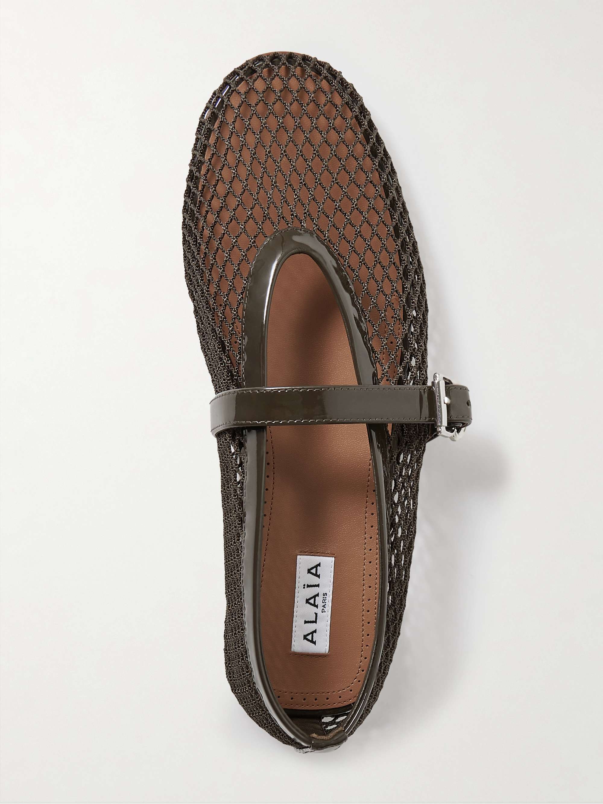 ALAÏA Patent leather-trimmed mesh ballet flats