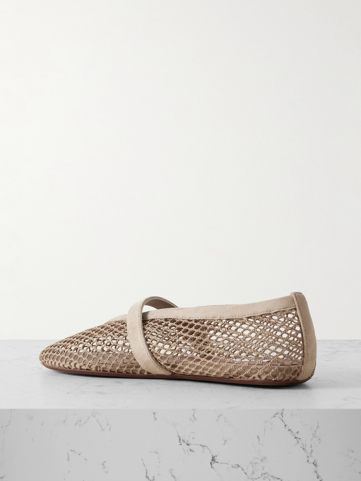 ALAÏA SUEDE-TRIMMED MESH BALLET FLATS