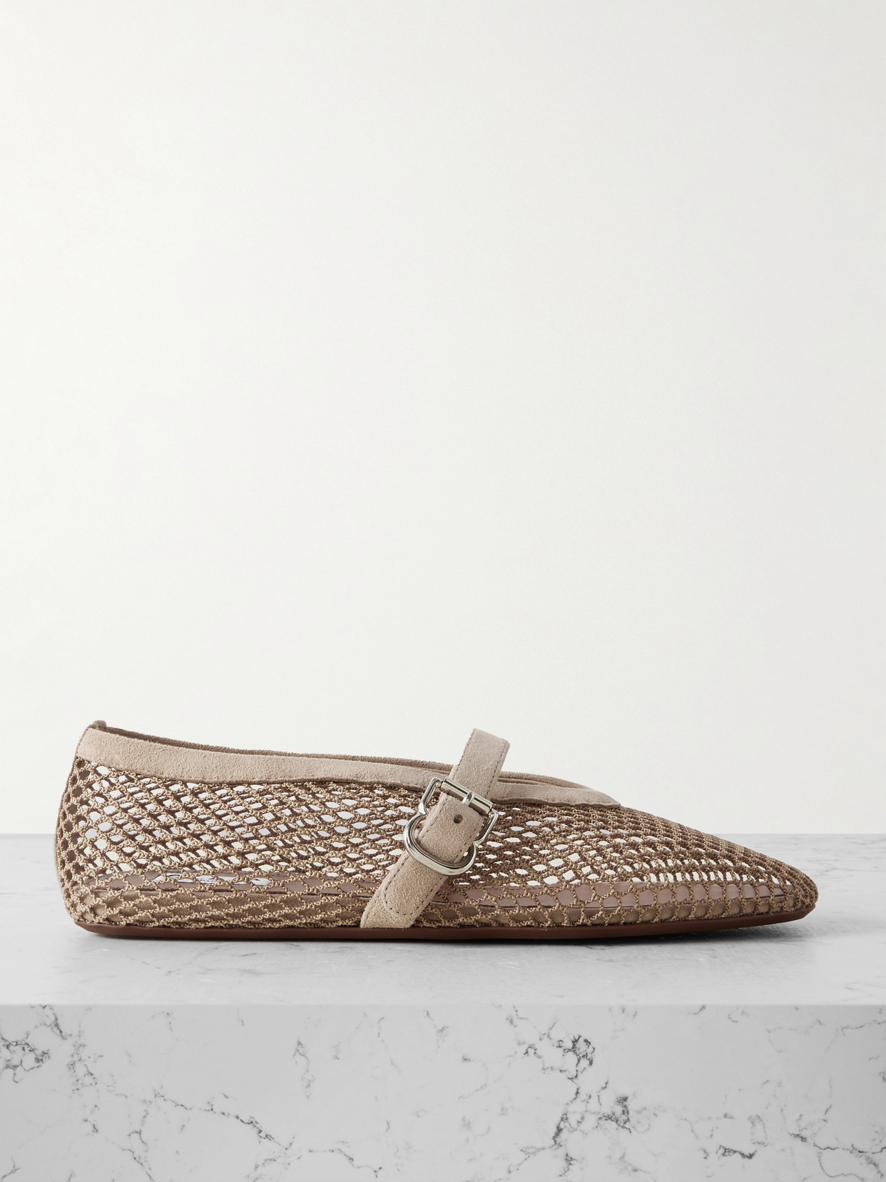 Alaïa Suede-trimmed Mesh Ballet Flats