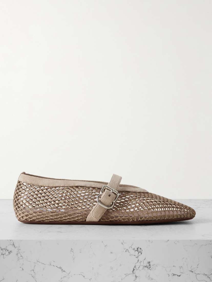Alaïa Suede-trimmed Mesh Ballet Flats