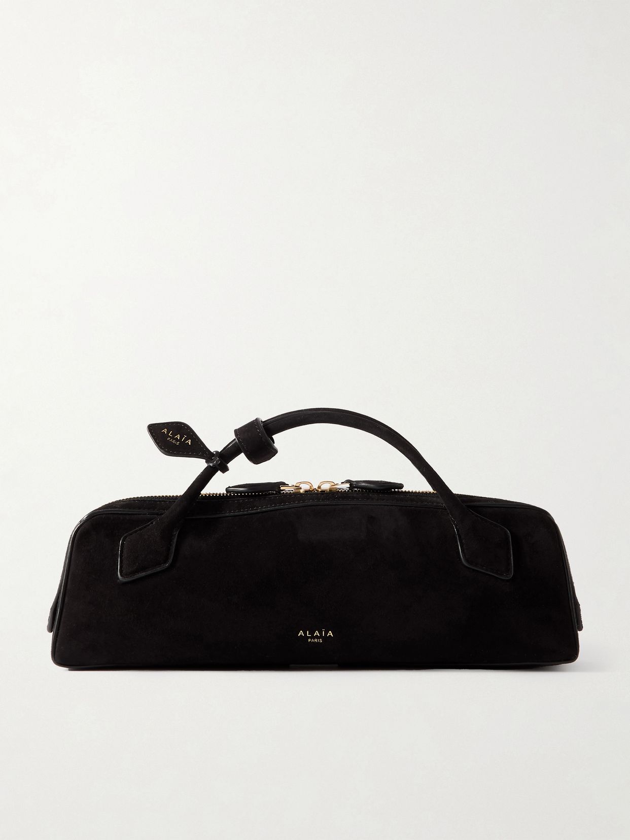 Le Teckel leather-trimmed suede clutch