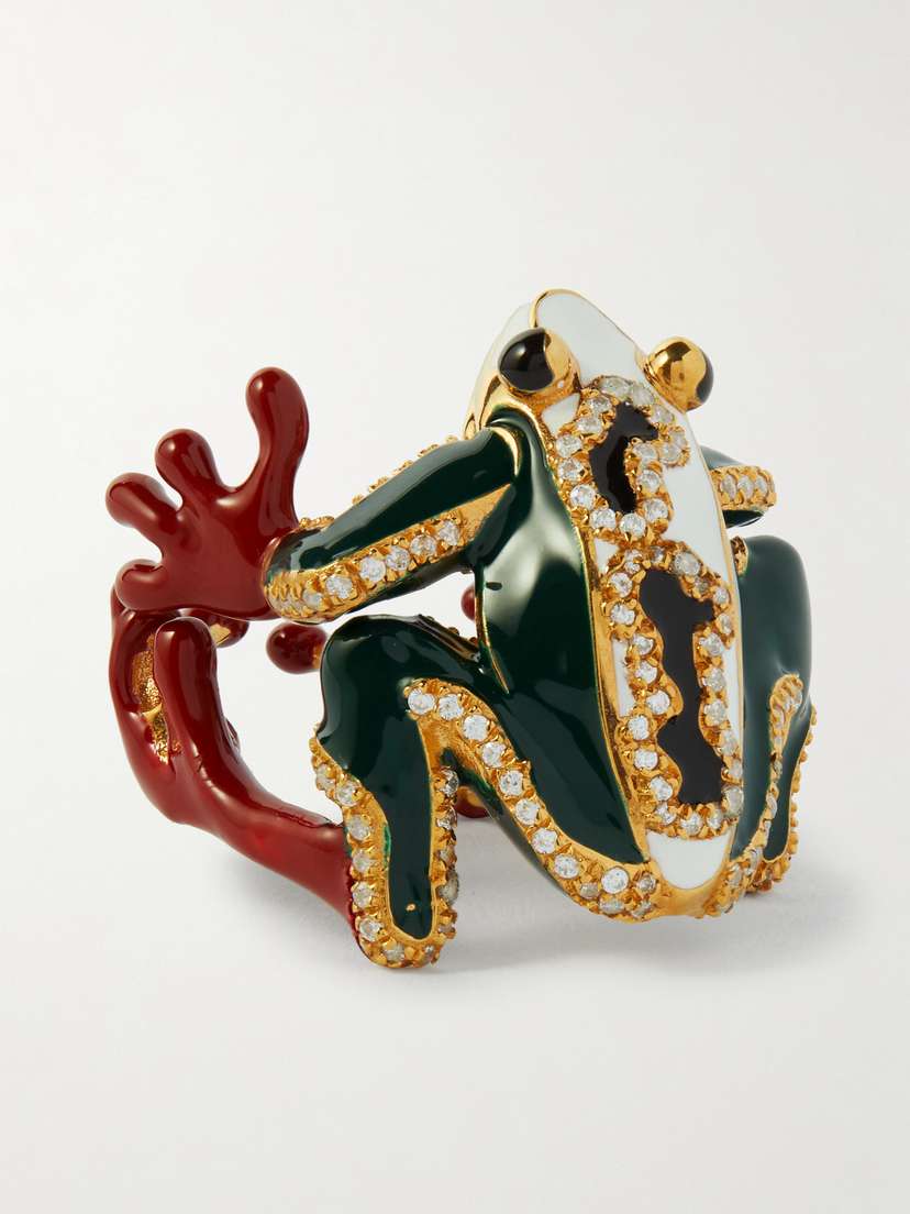 Bottega Veneta Gold-plated Silver, Cubic Zirconia And Enamel Ring