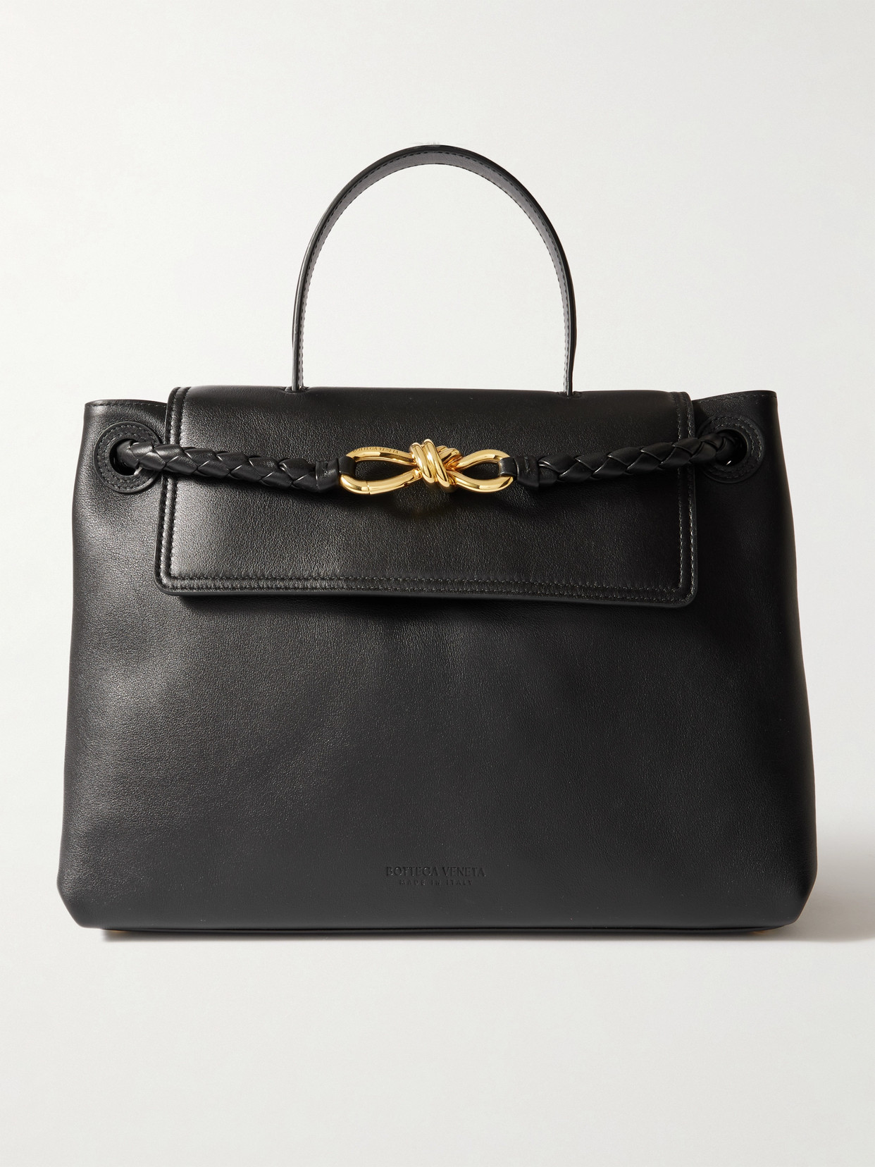 Bottega Veneta Ciao Ciao Knot Detail Leather Top Handle Bag In Black