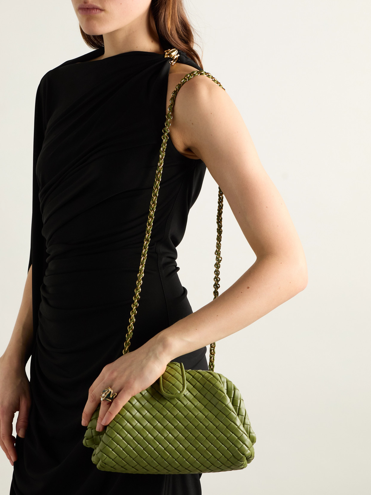 Bottega Veneta Lauren 1980 Small Intrecciato Leather Clutch In Green