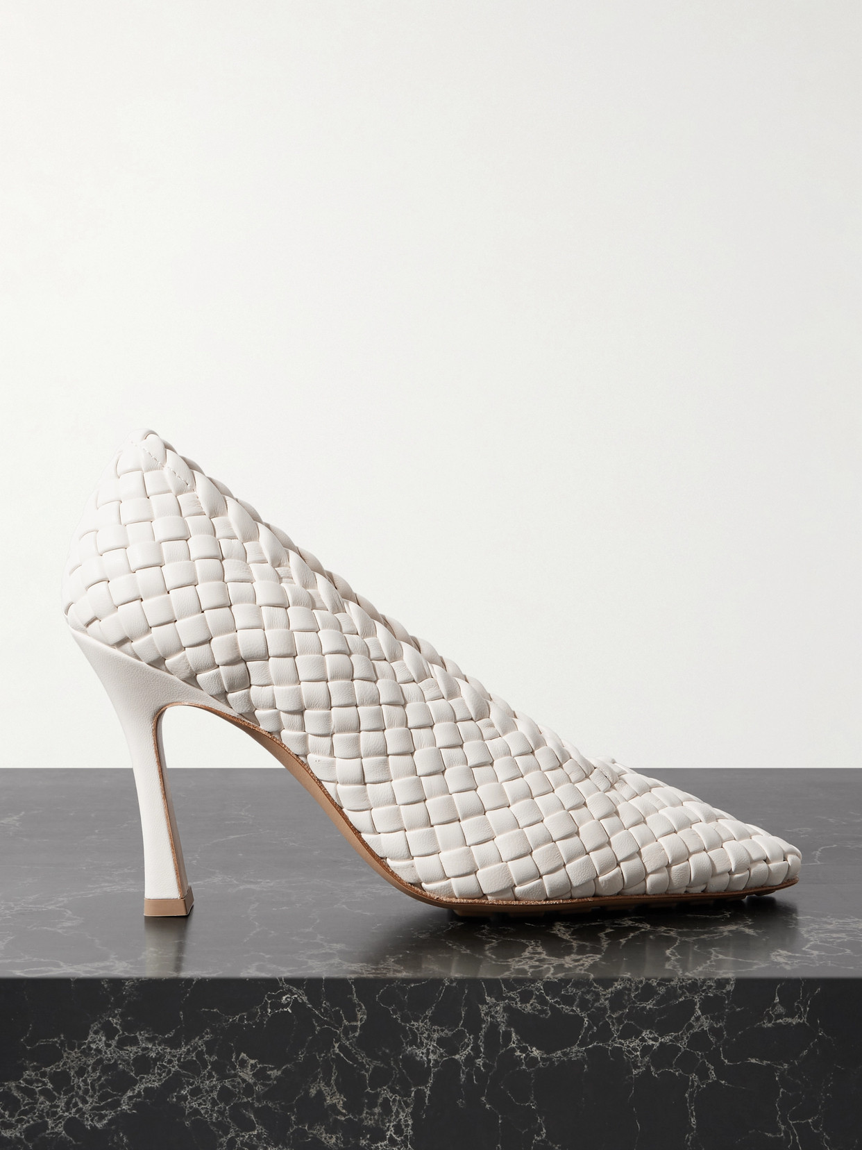 Bottega Veneta Sofia Intrecciato Leather Pumps In White