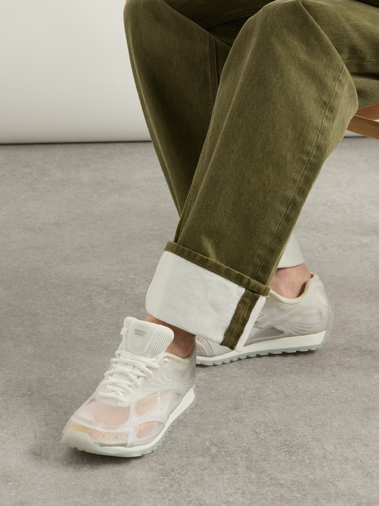 Bottega Veneta Orbit Rubber And Mesh Sneakers In White