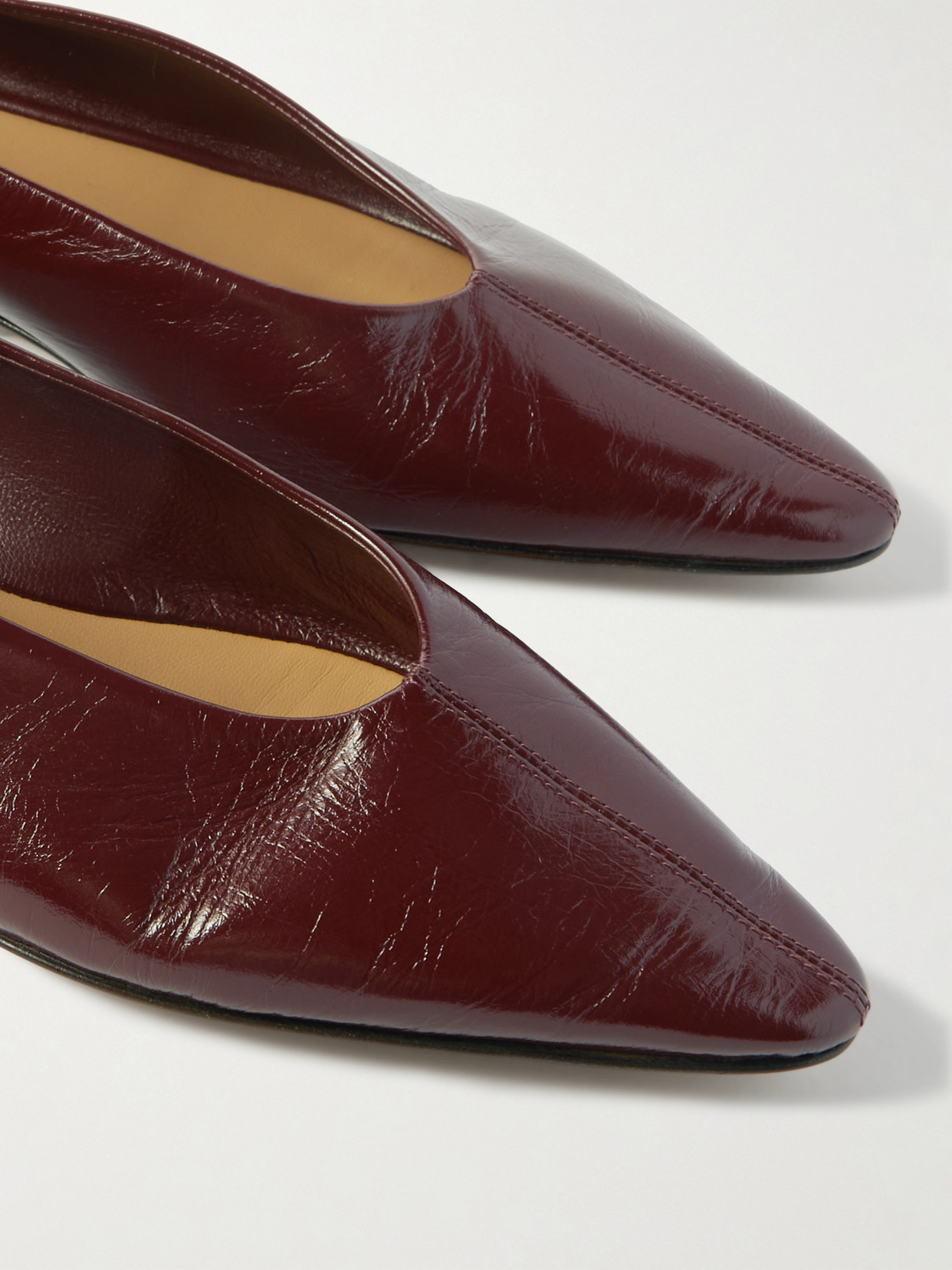 Shop Bottega Veneta Sofia Patent-leather Point-toe Ballet Flats In Burgundy