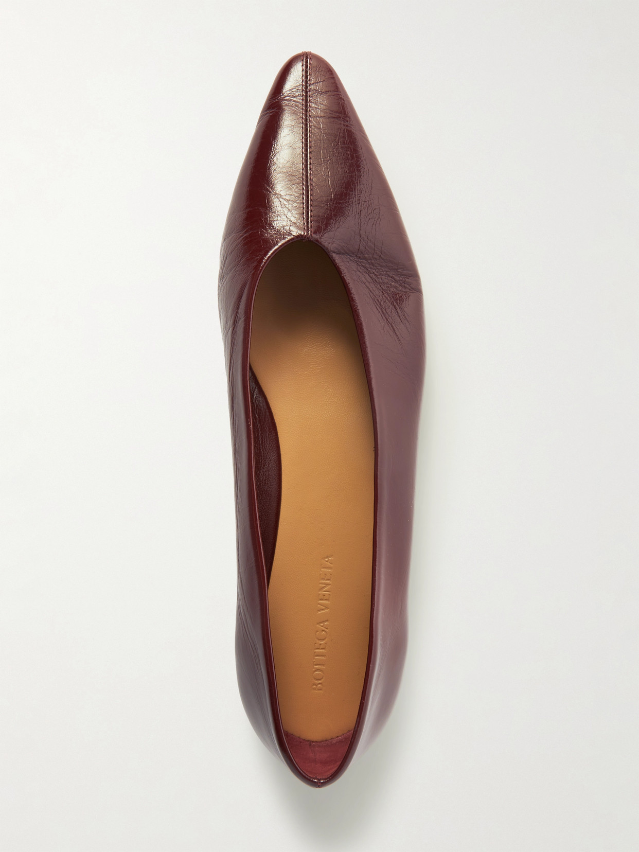 Shop Bottega Veneta Sofia Patent-leather Point-toe Ballet Flats In Burgundy