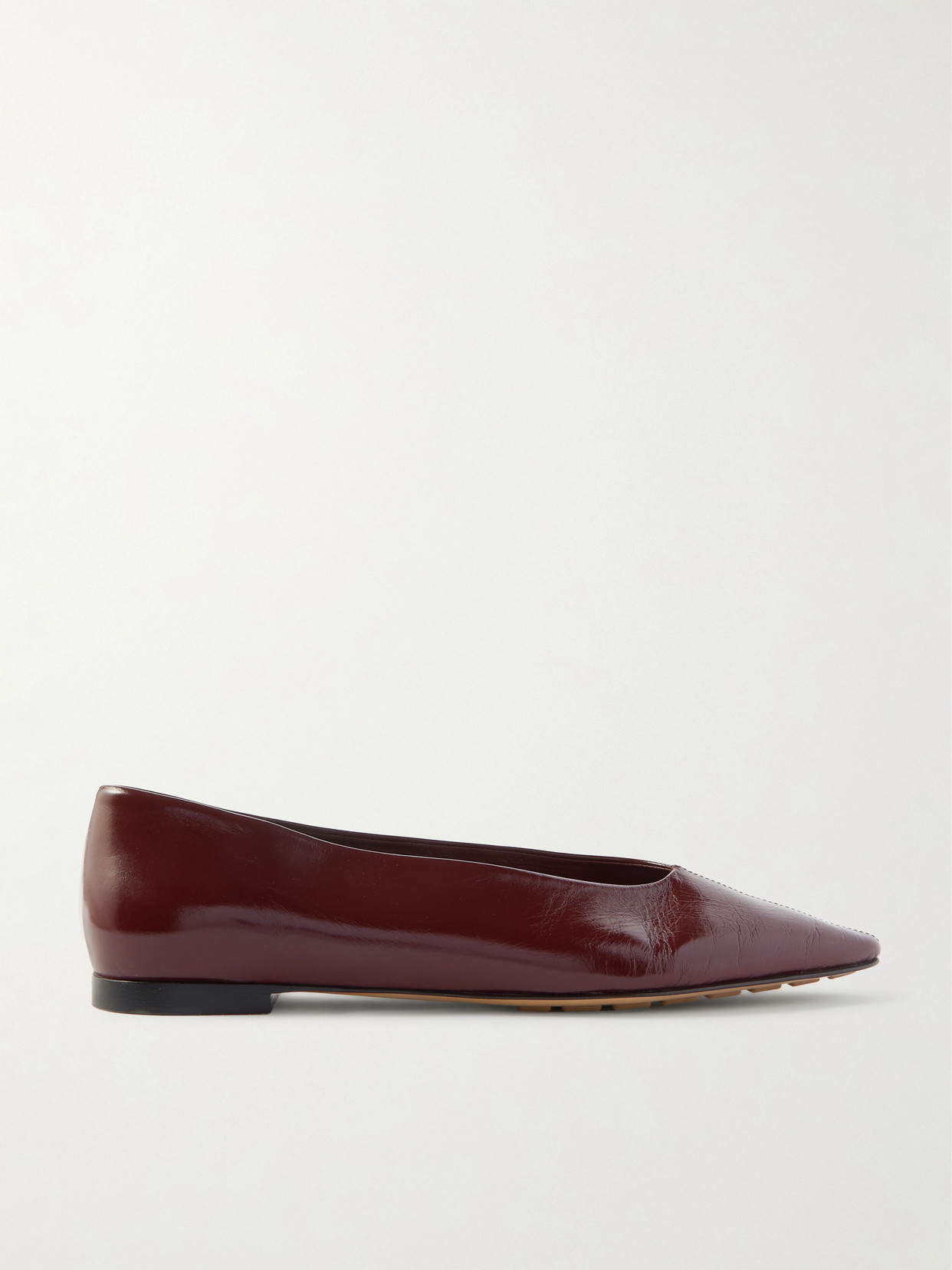 Shop Bottega Veneta Sofia Patent-leather Point-toe Ballet Flats In Burgundy
