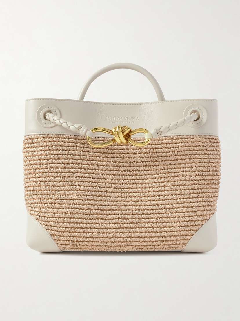Bottega Veneta Andiamo Small Leather-trimmed Raffia Tote