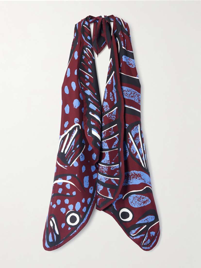 Bottega Veneta Open-back Printed Silk-twill Halterneck Top