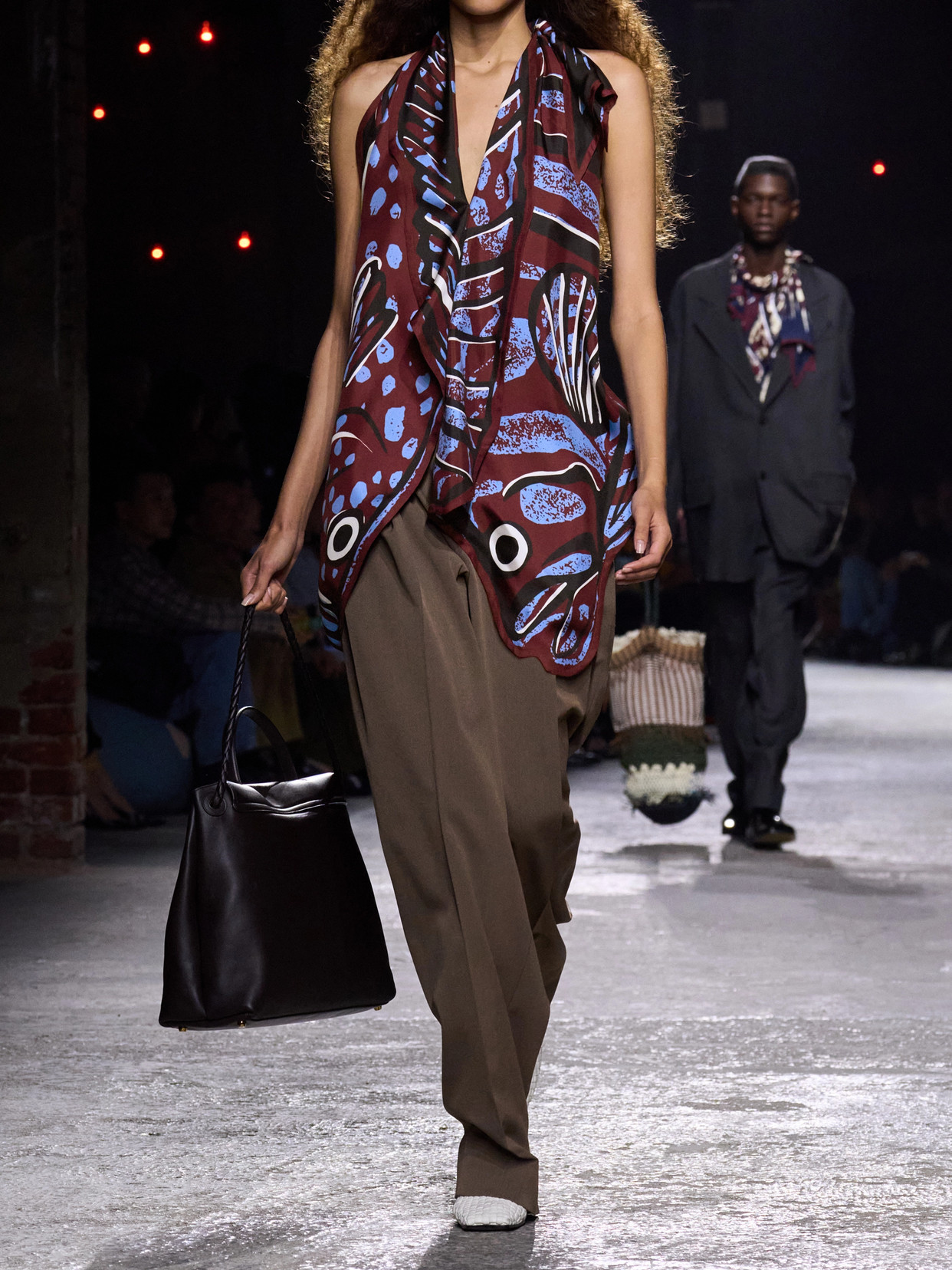 Shop Bottega Veneta Open-back Printed Silk-twill Halterneck Top