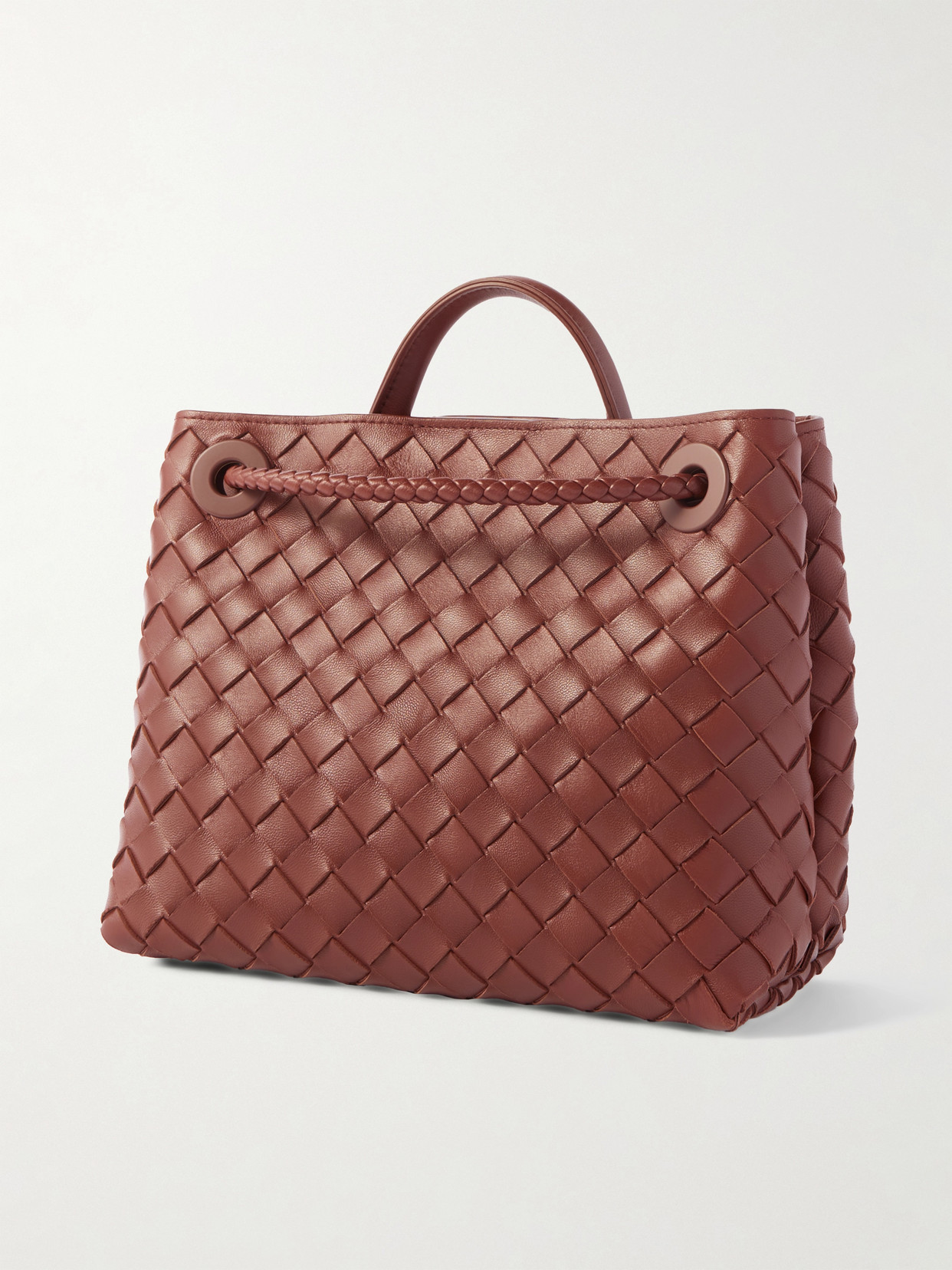 Bottega Veneta Andiamo Intrecciato Small Leather Tote Bag In Brown