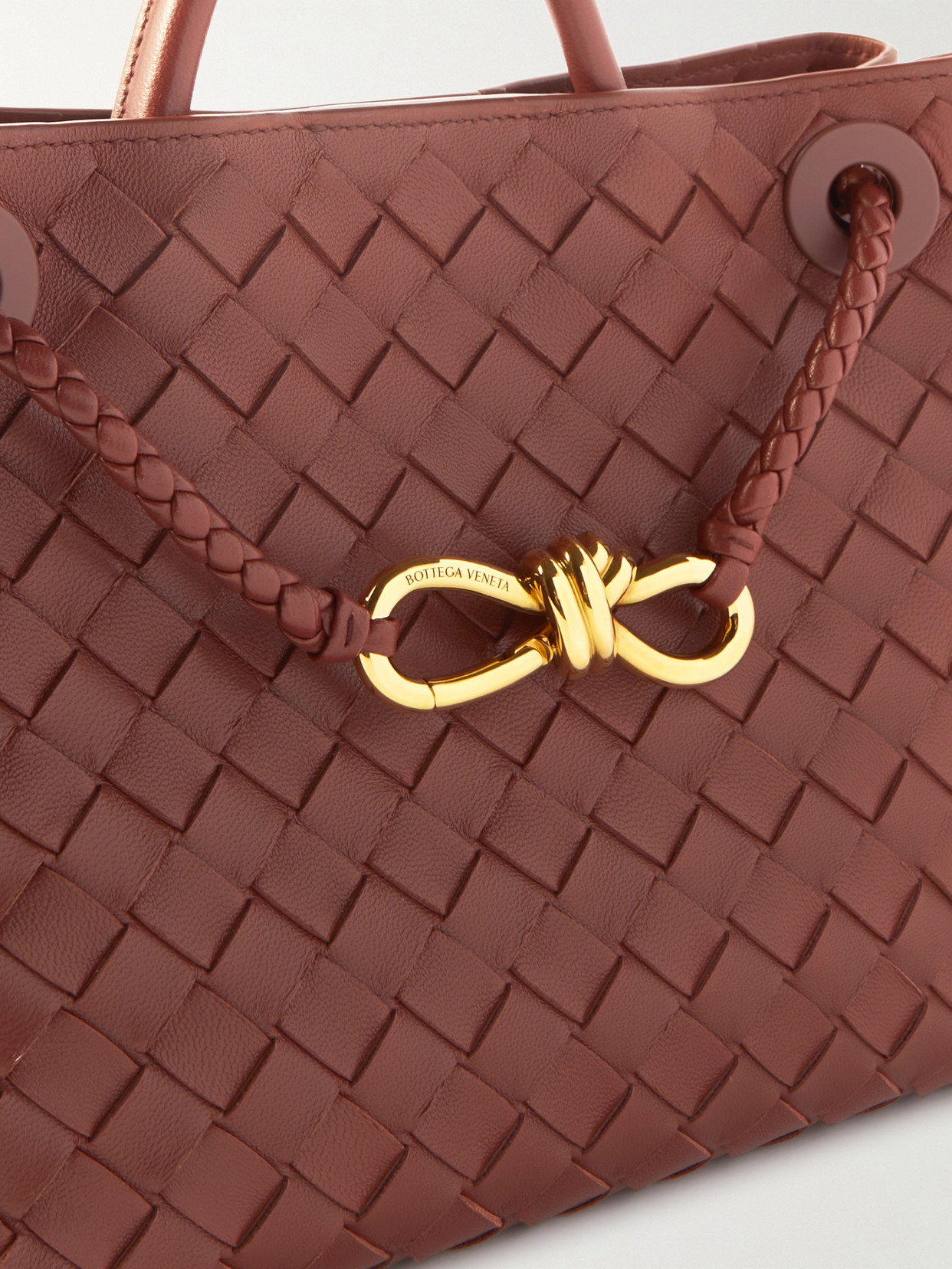 Bottega Veneta Andiamo Intrecciato Small Leather Tote Bag In Brown