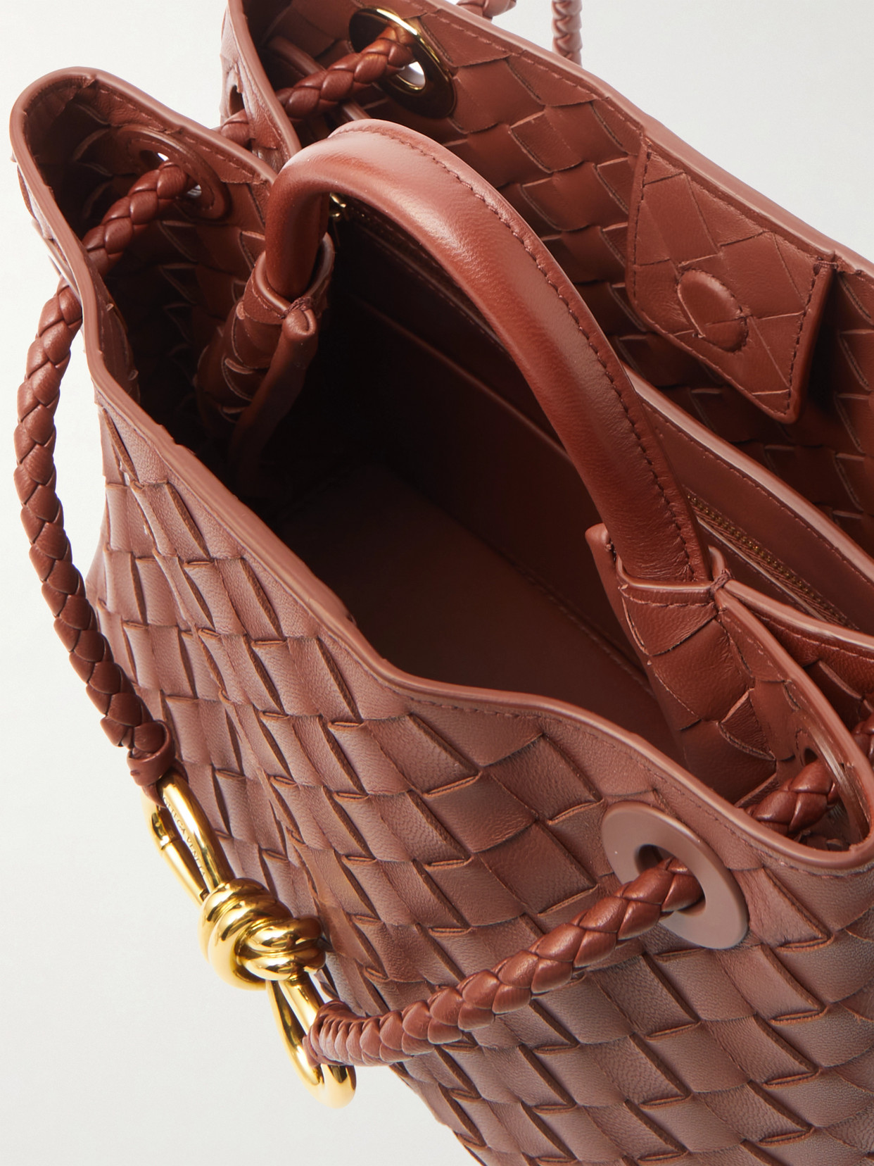 Bottega Veneta Andiamo Intrecciato Small Leather Tote Bag In Brown
