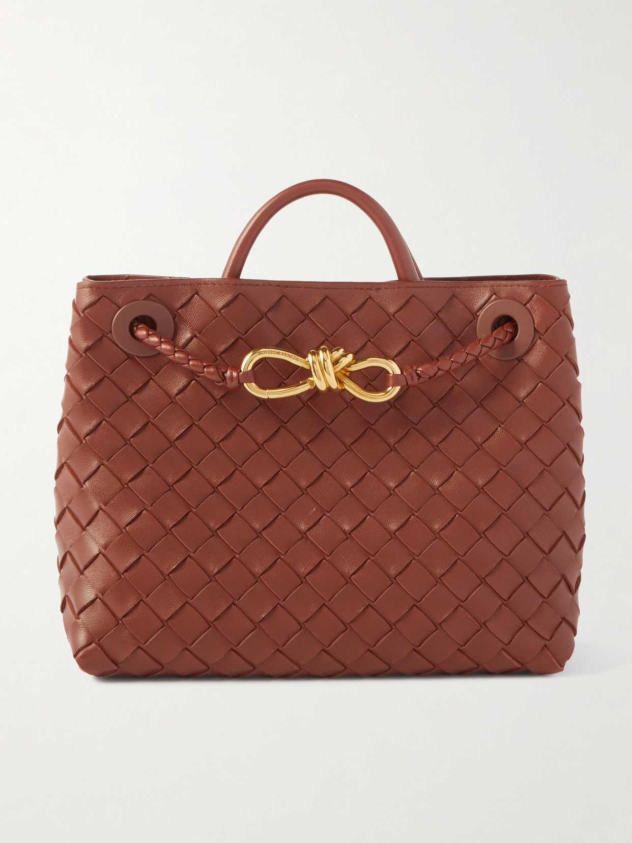 Bottega Veneta Andiamo Intrecciato Small Leather Tote Bag In Brown