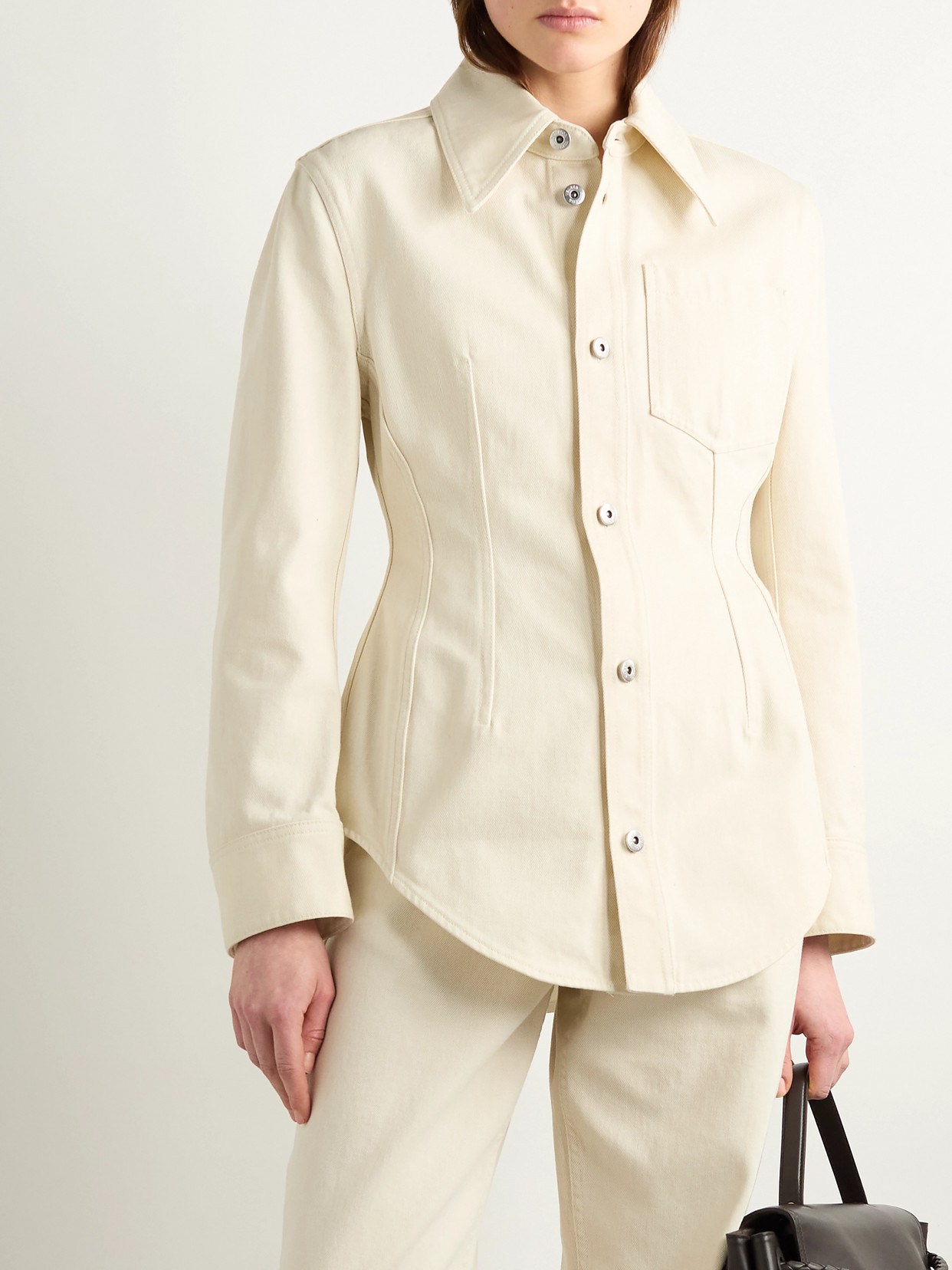 Shop Bottega Veneta Denim Jacket In Cream
