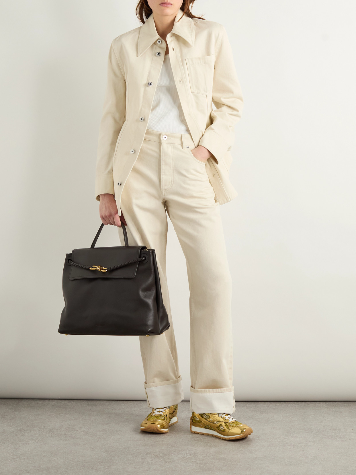 Shop Bottega Veneta Denim Jacket In Cream