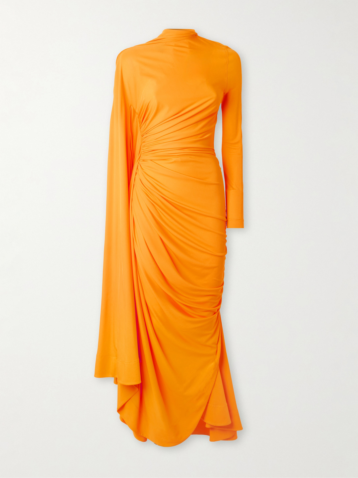 Bottega Veneta Draped Matte Viscose Jersey Cape Maxi Dress In Orange