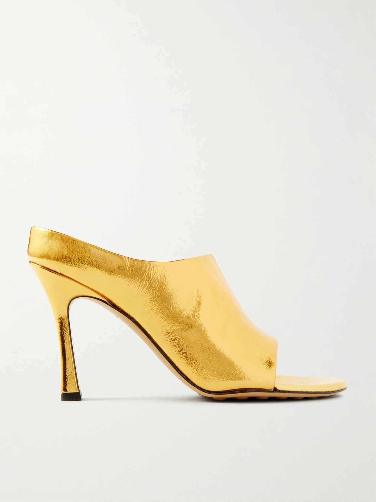 Shop Bottega Veneta Rana Metallic Leather Mules In Gold