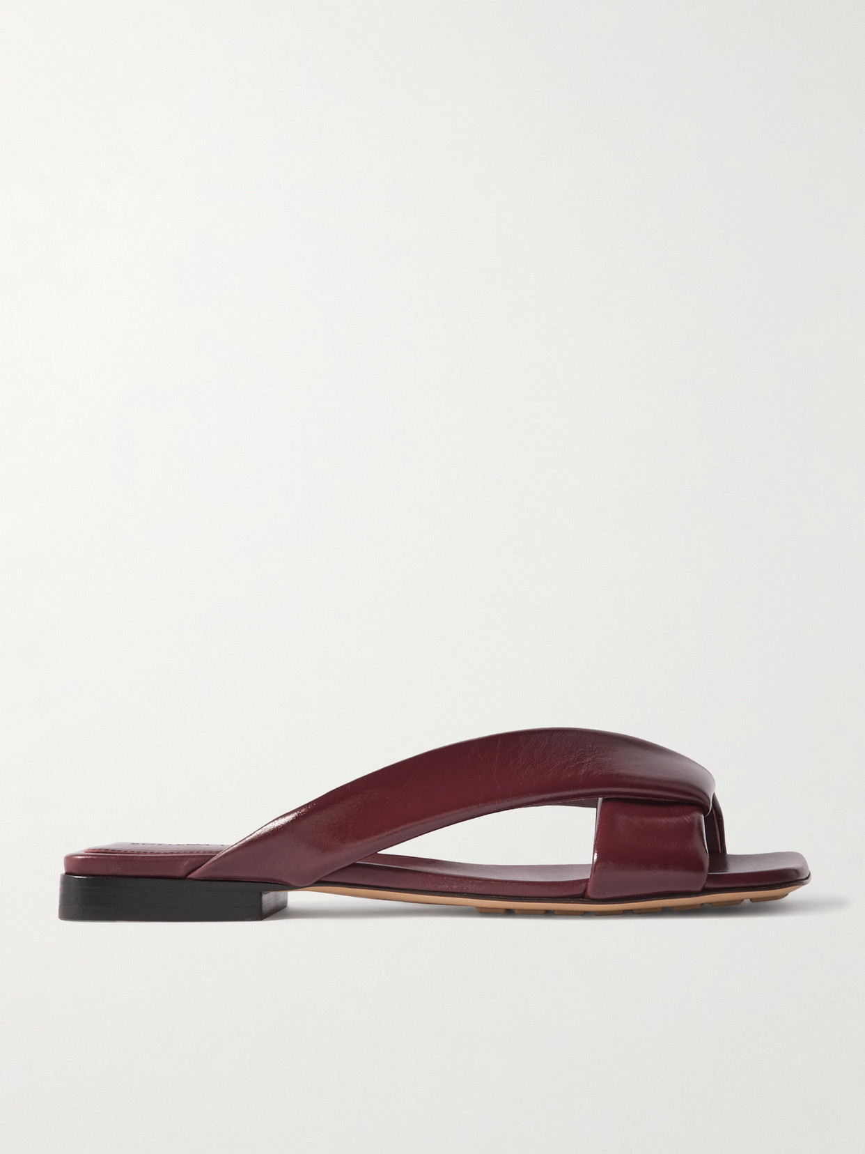 Bottega Veneta Burgundy Shiny Calf Leather Riva Flat Mules In Burgundy