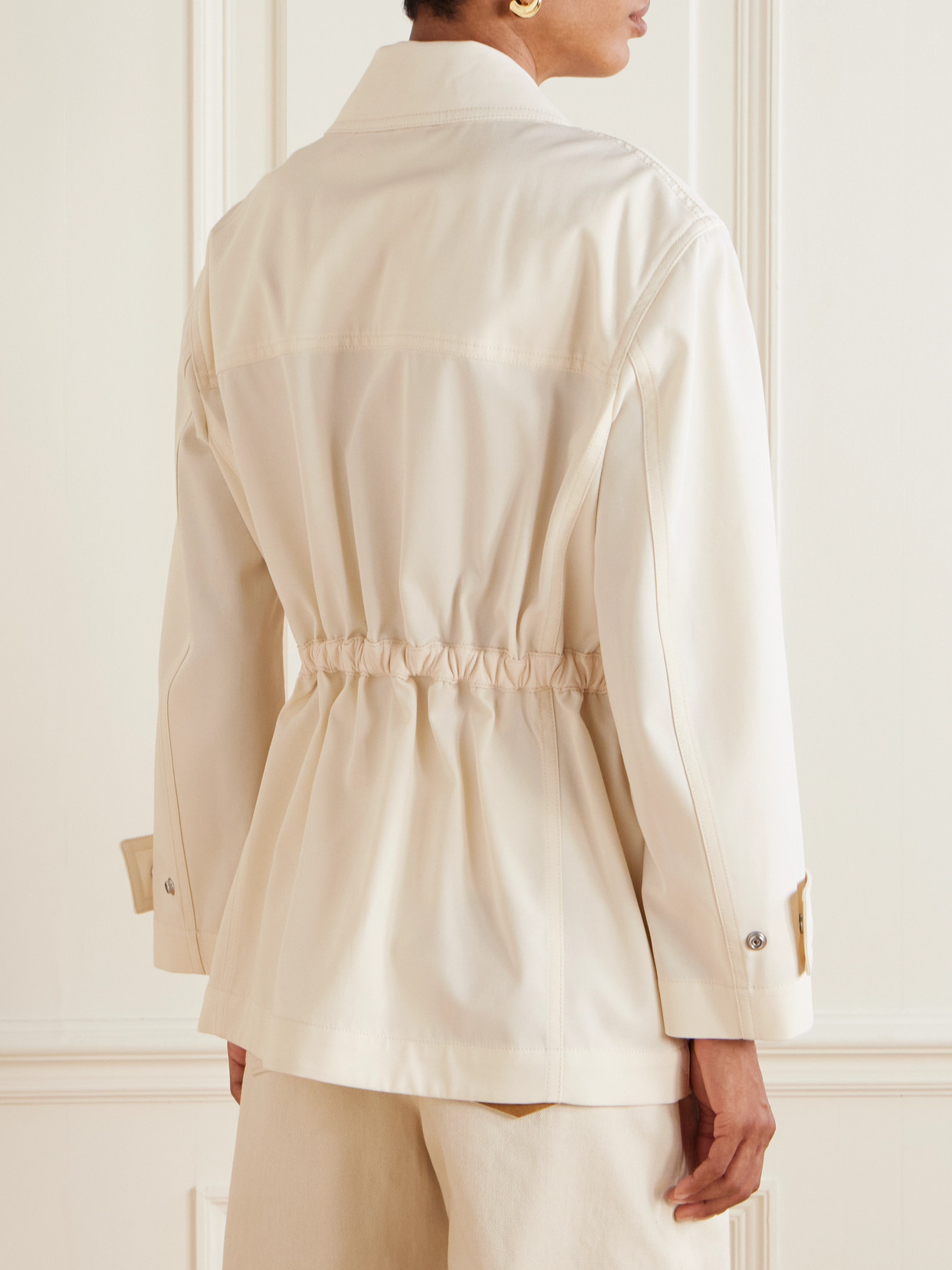 Leather-Trimmed Cotton-Twill Jacket