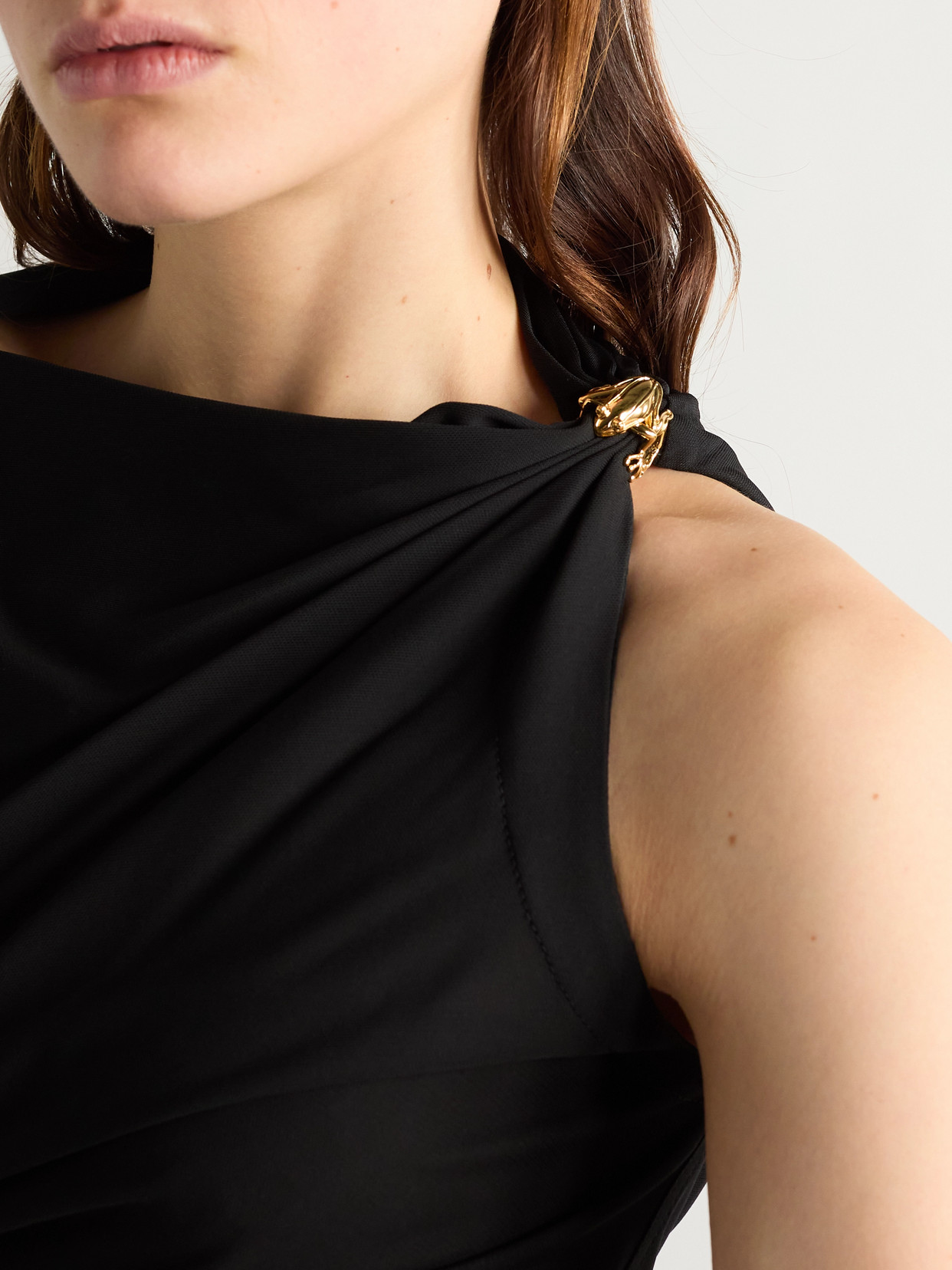 Bottega Veneta Black One-shoulder Draped Midi-dress