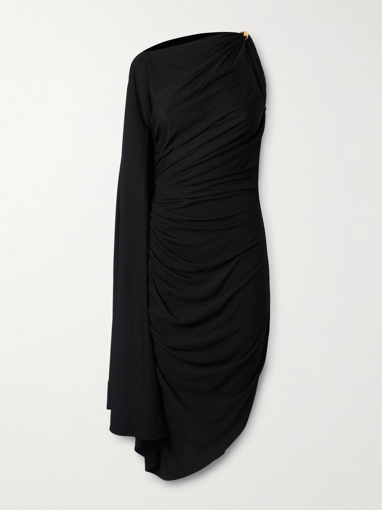 Bottega Veneta Black One-shoulder Draped Midi-dress