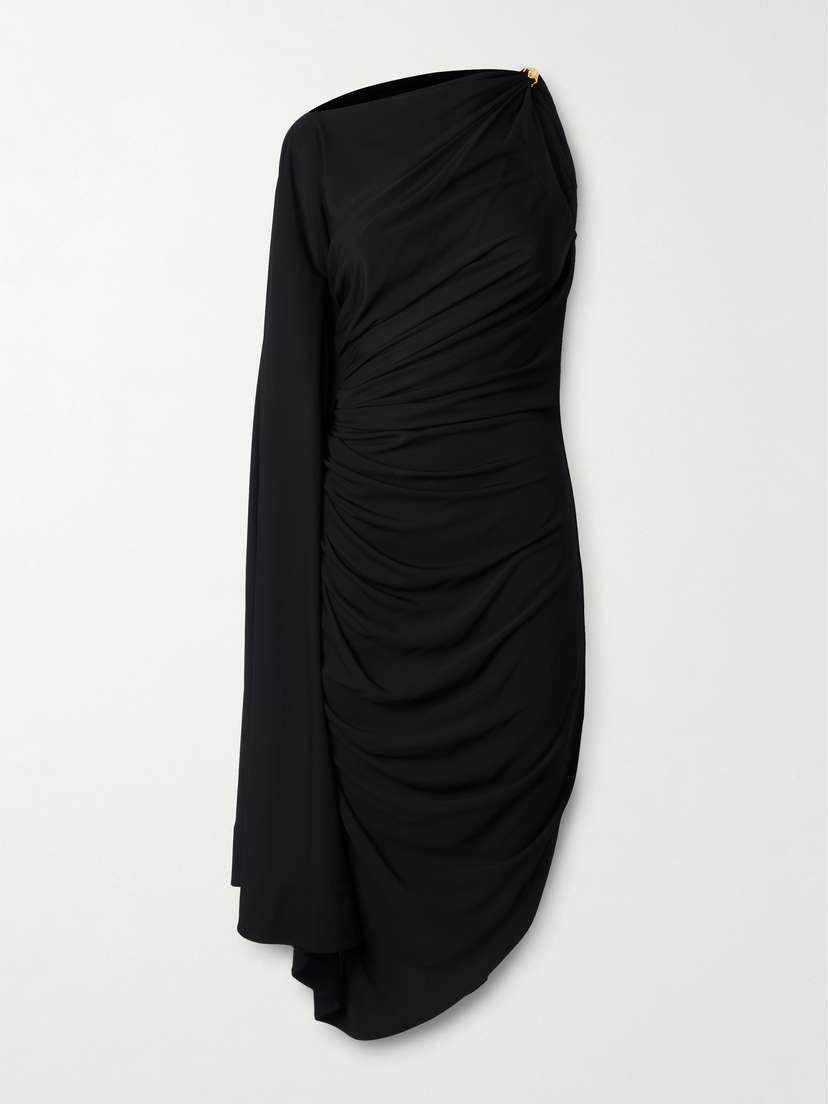 Bottega Veneta Asymmetric Cape-effect Embellished Draped Jersey Dress