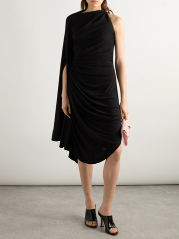 Bottega Veneta Asymmetric cape-effect embellished draped jersey dress