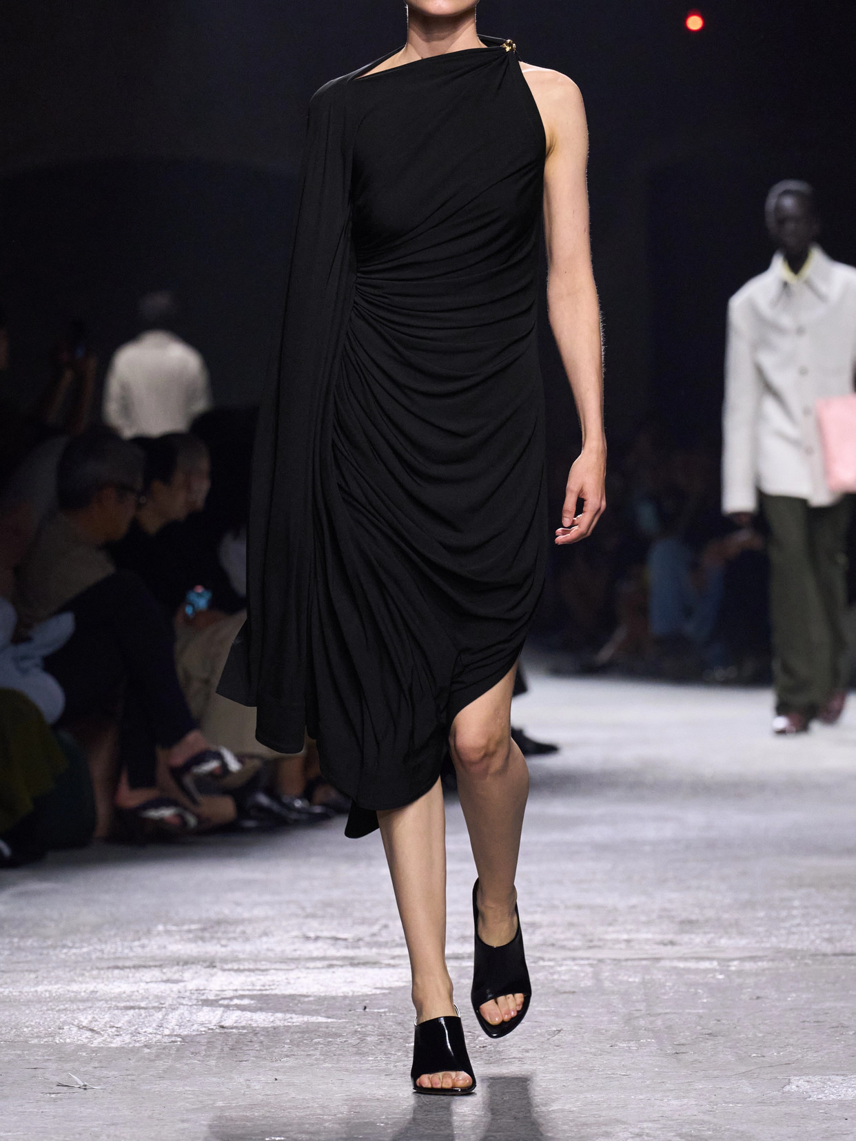 Bottega Veneta Black One-shoulder Draped Midi-dress