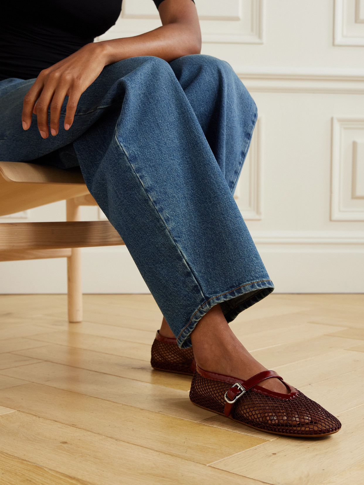 Alaïa Patent Leather-trimmed Mesh Ballet Flats