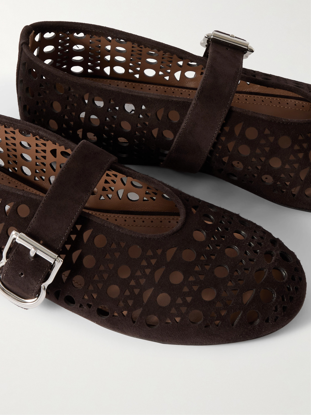 ALAÏA PERFORATED SUEDE BALLET FLATS