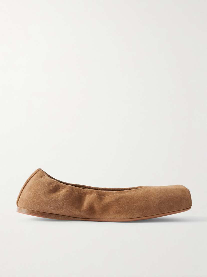 Alaïa Leather-trimmed Suede Ballet Flats