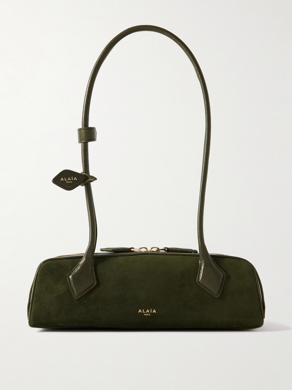 Alaïa Le Teckel Small Leather-trimmed Suede Shoulder Bag In Green