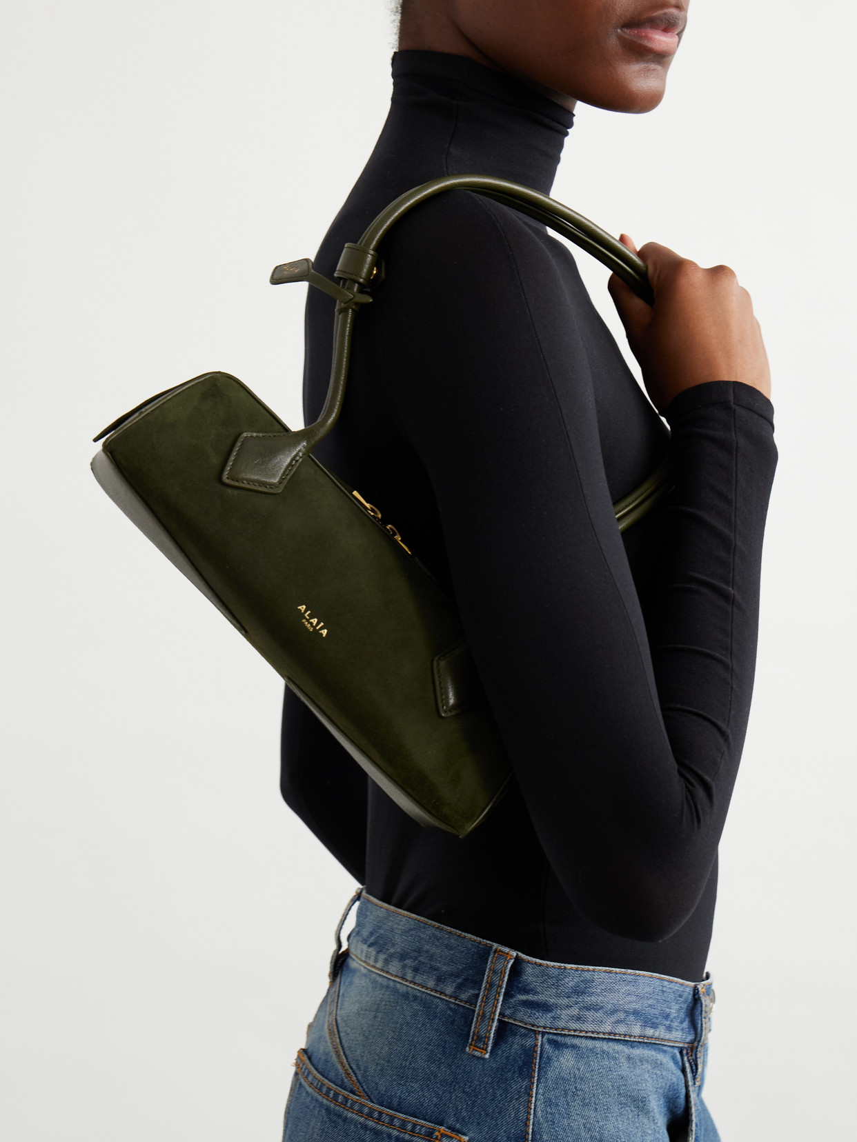 Alaïa Le Teckel Small Leather-trimmed Suede Shoulder Bag