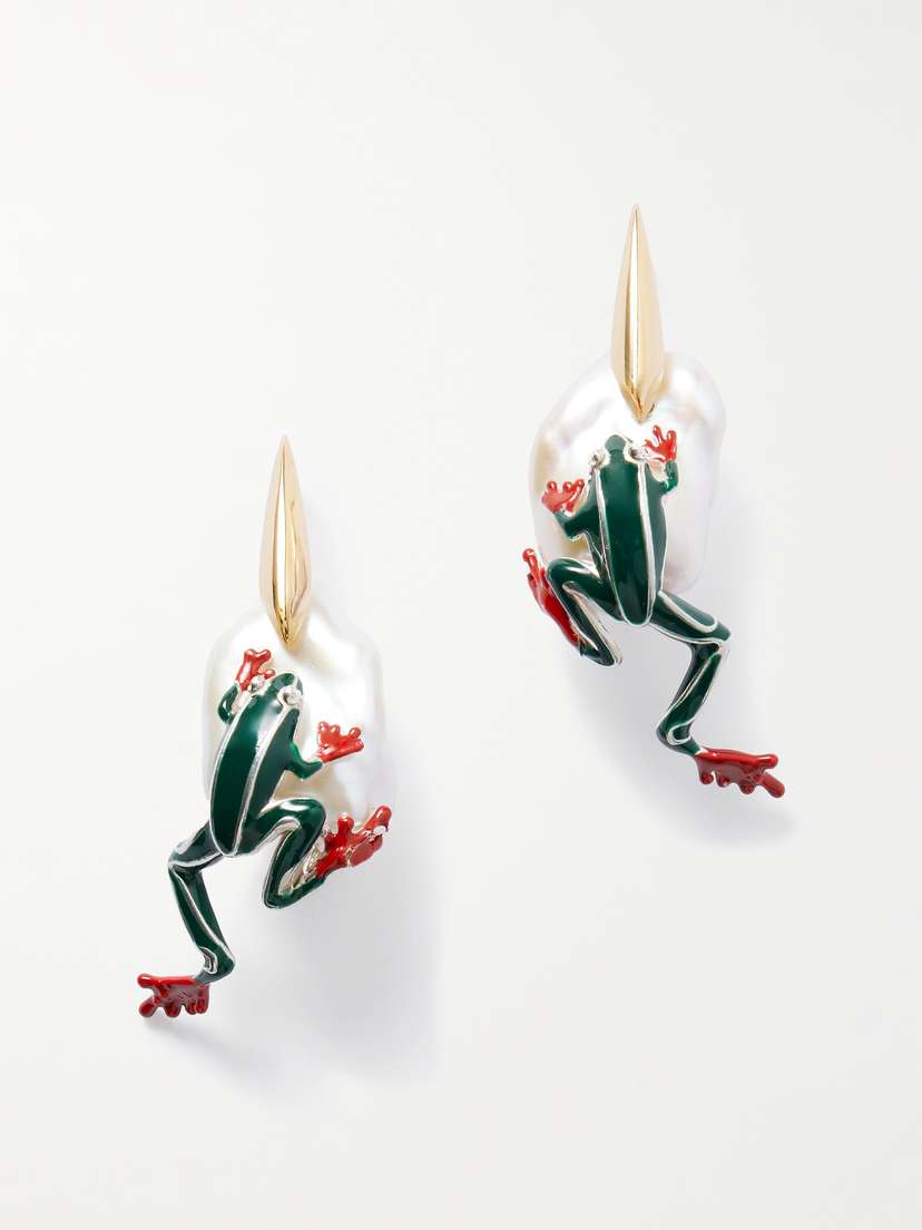 Bottega Veneta Gold-tone, Pearl And Enamel Earrings
