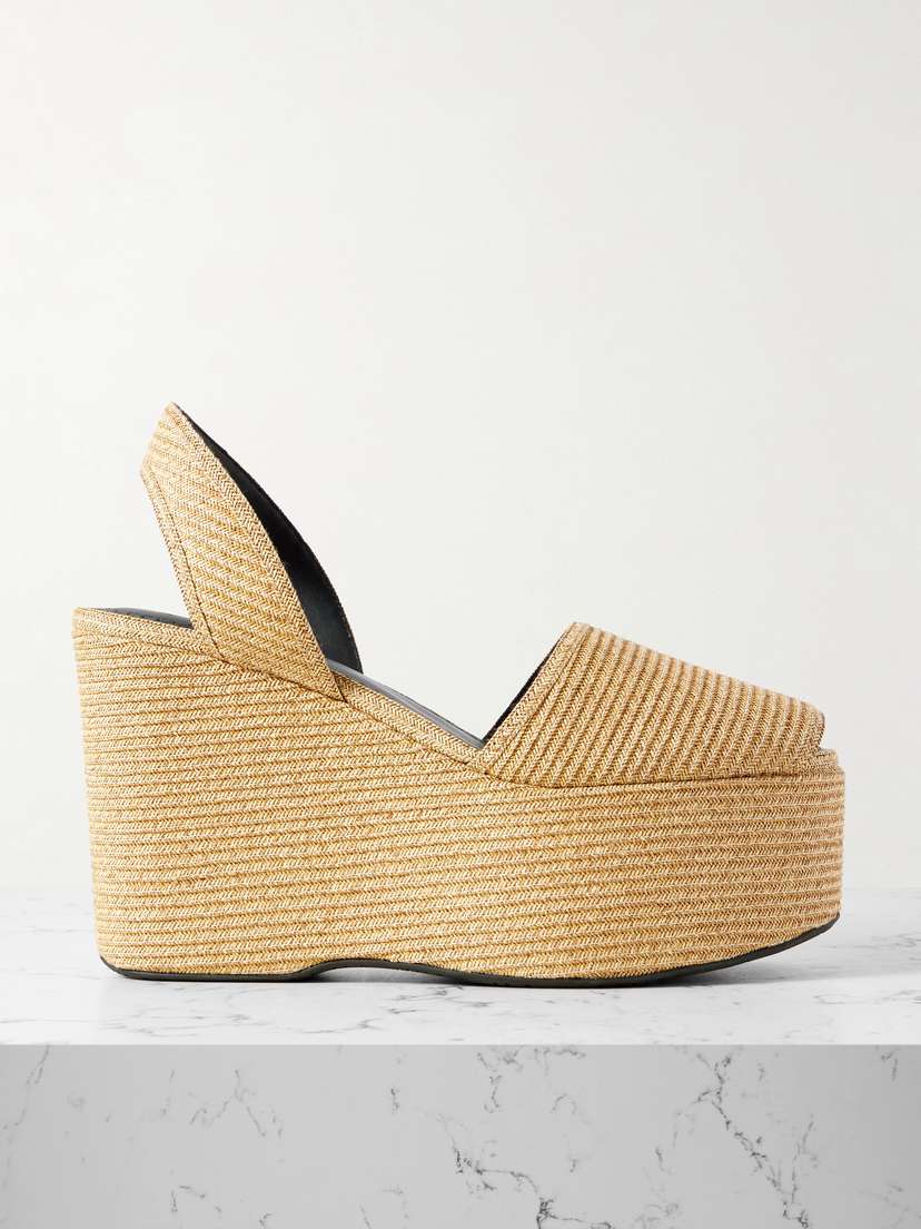 Alaïa Straw Slingback Platform Wedge Sandals