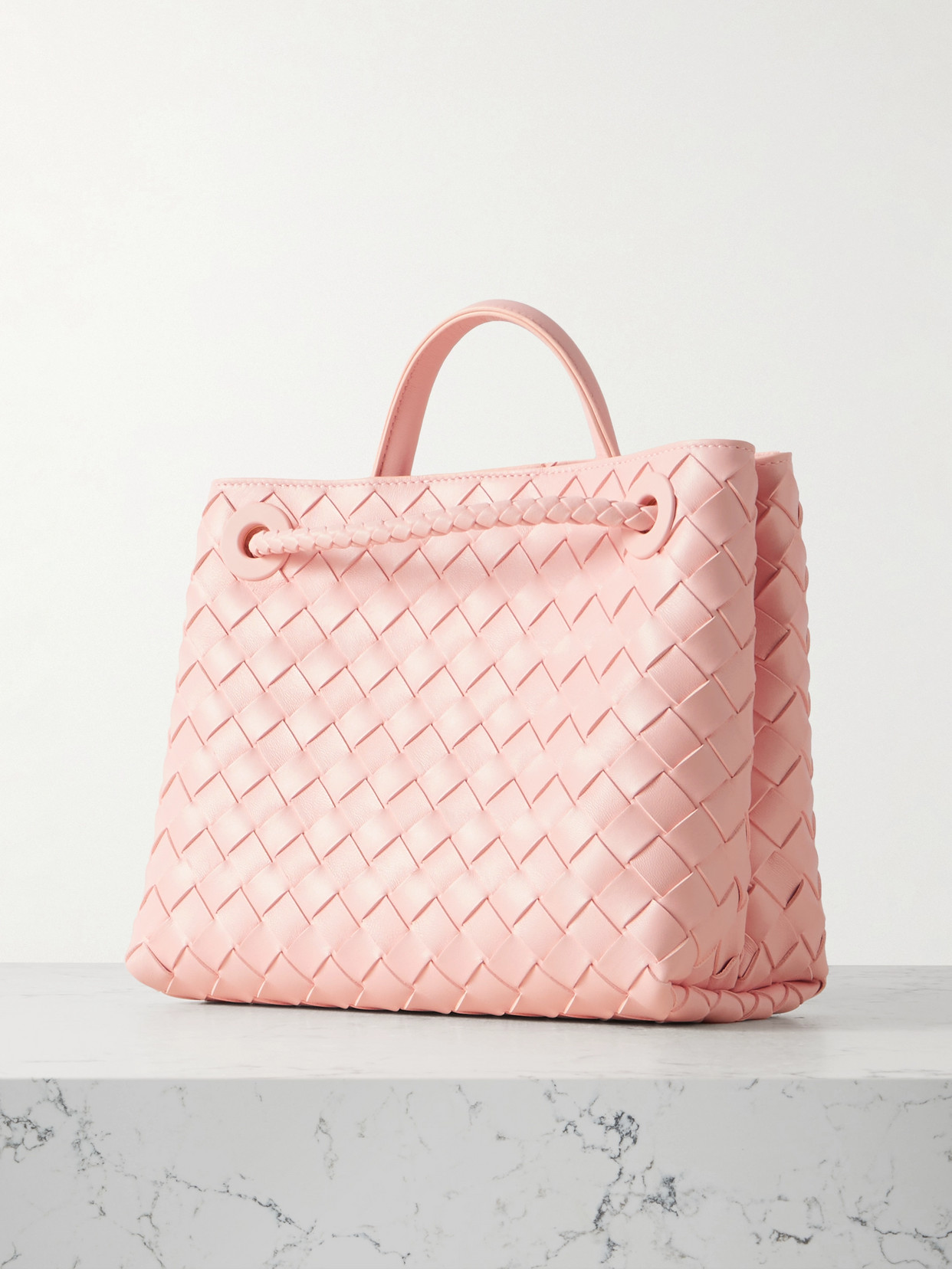 Bottega Veneta Small Andiamo Intrecciato Shoulder Bag In Pink