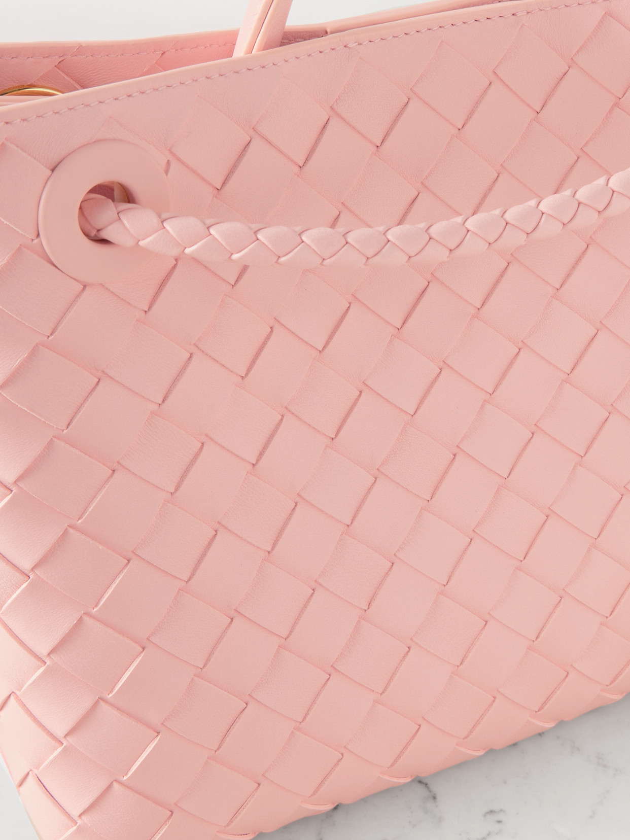 Bottega Veneta Small Andiamo Intrecciato Shoulder Bag In Pink