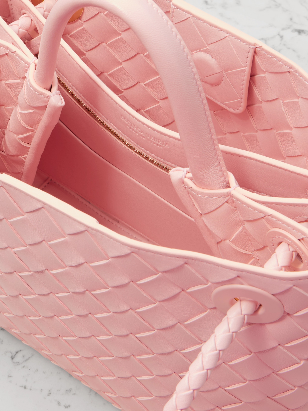 Bottega Veneta Small Andiamo Intrecciato Shoulder Bag In Pink