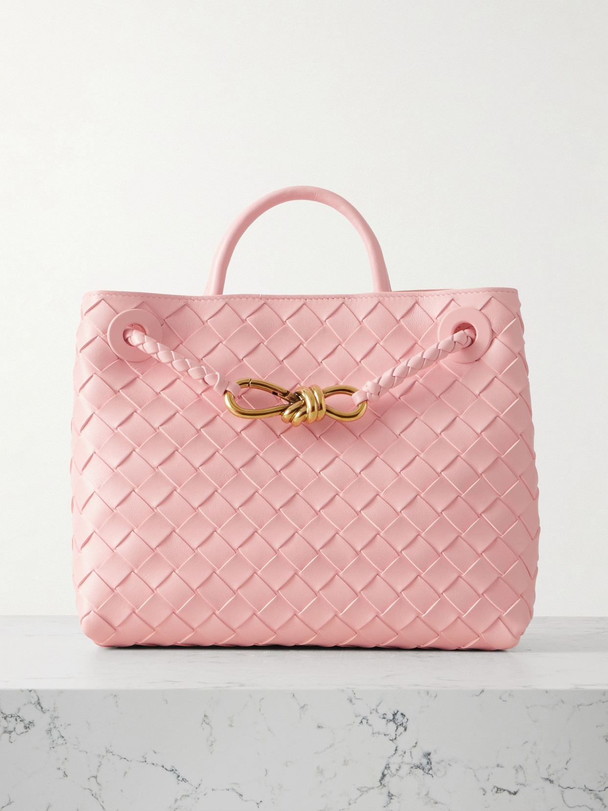 Bottega Veneta Small Andiamo Intrecciato Shoulder Bag In Pink