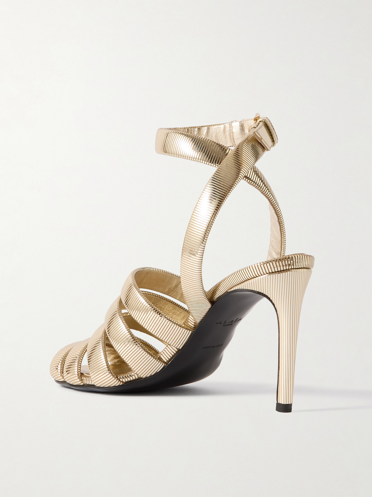 Alaïa Strappy 90 Leather Sandals In Gold
