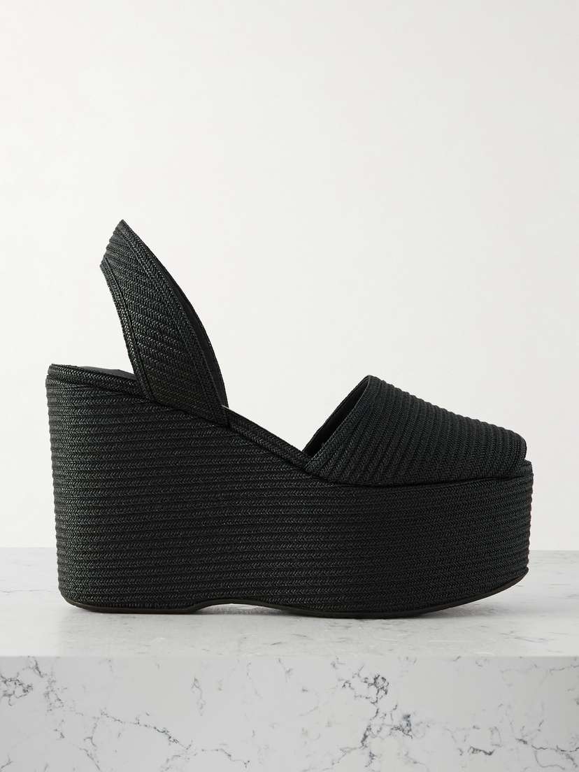 Alaïa Straw Slingback Platform Wedge Sandals