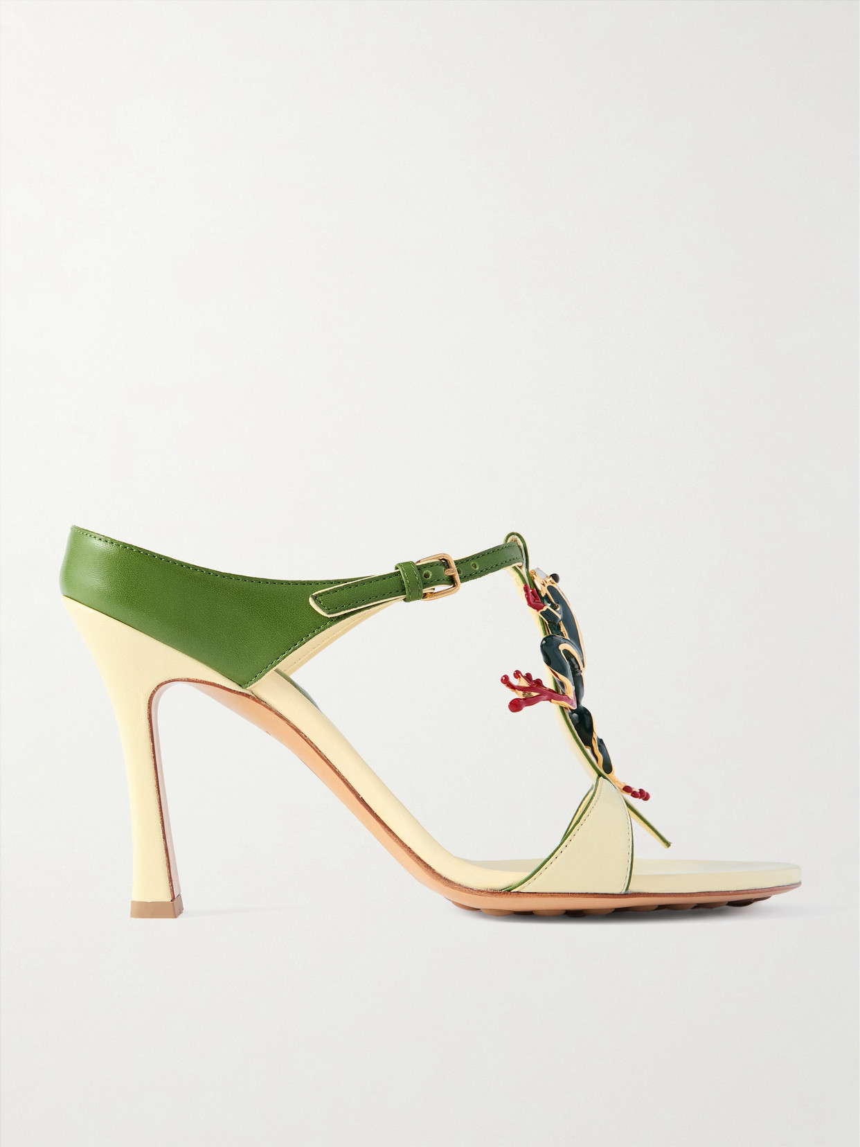 Bottega Veneta Rana Frog Embellished Leather Stiletto Mules In Cream