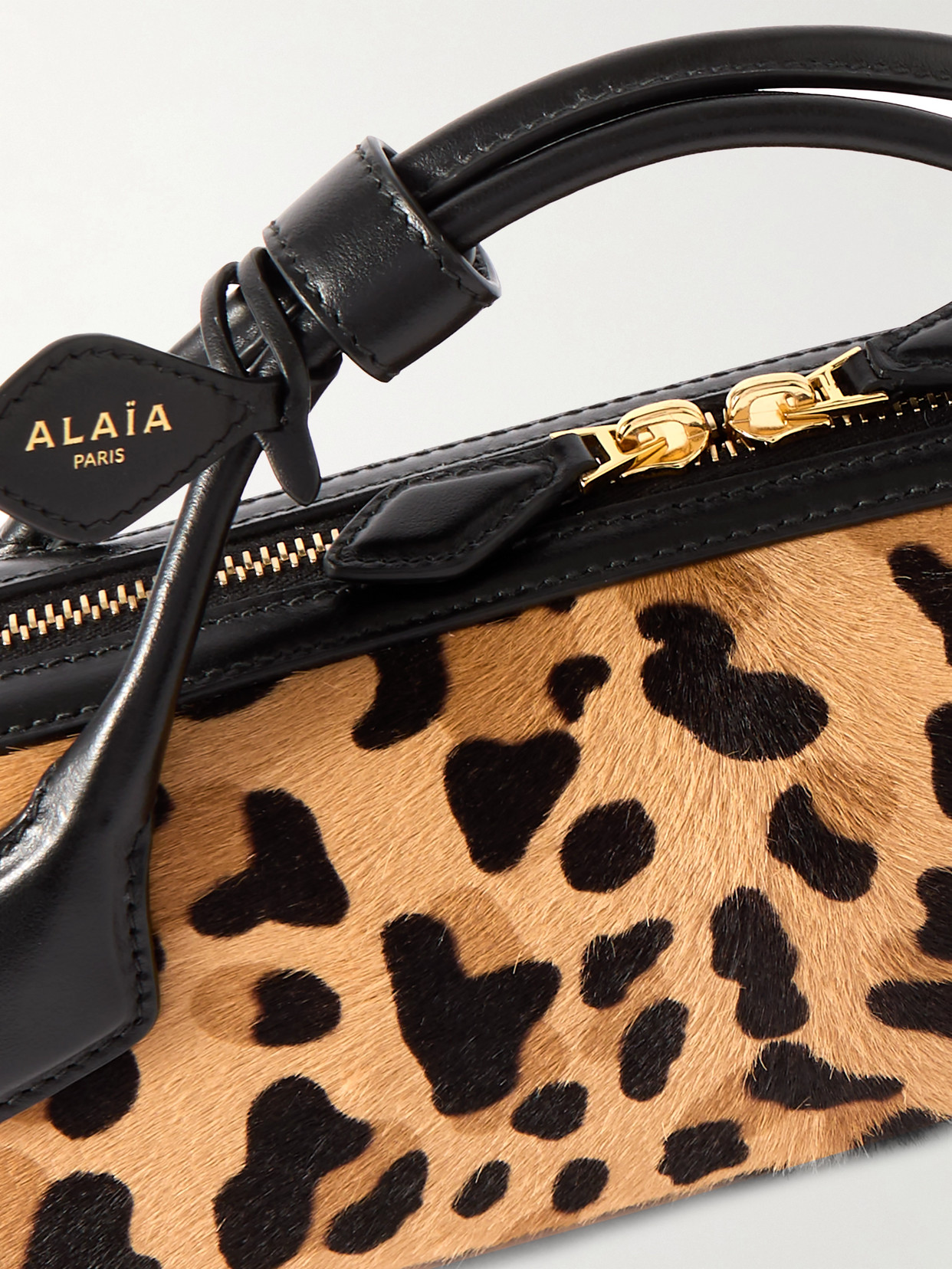 ALAÏA LE TECKEL LEATHER-TRIMMED LEOPARD-PRINT CALF HAIR CLUTCH